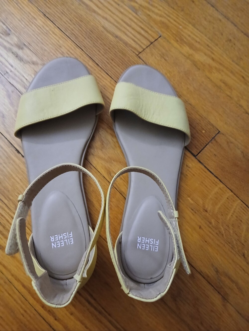 Eileen Fisher Yellow Leather Razz Tumbled Ankle-Strap Sandals SZ10